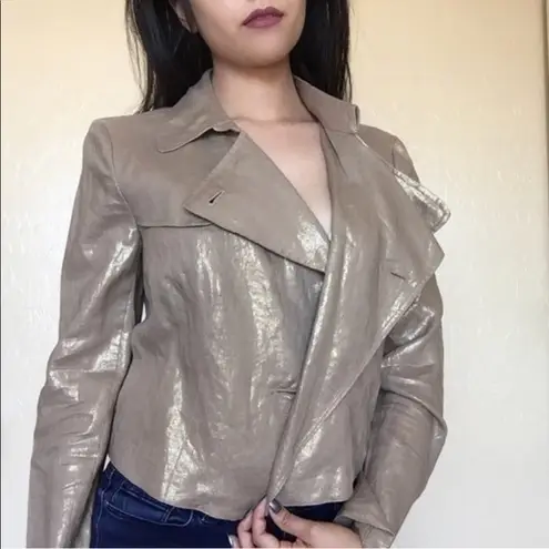 Alfani Metallic Short Trench Coat Jacket Blazer Double Button Down Size M Gold Size M