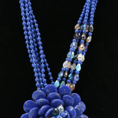 Joan Rivers New Starlet Style Beaded Flower Cluster Fringe Lapis Blue Necklace