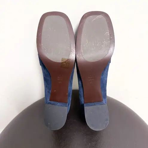 Bibi Lou Navy Blue Suede Leather Platform Block Heel Square Toe Loafers 41 Size 10