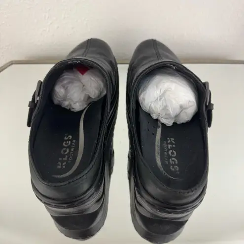 KLOGS Footwear Black Leather Flower Embossed Austin Oil & Slip Resistant Clogs Size 8.5