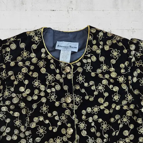 80s Vintage Black Velvet Gold Metallic Brocade Embroider USA Made Jacket Size 14