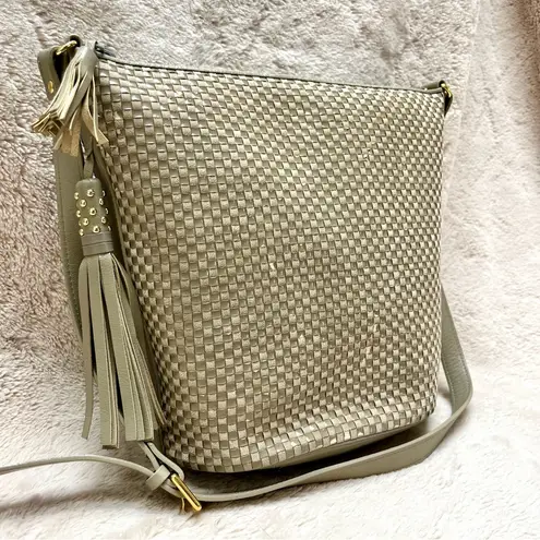 YSL RARE Vintage Woven Taupe Shoulder Bag Full Inclusion