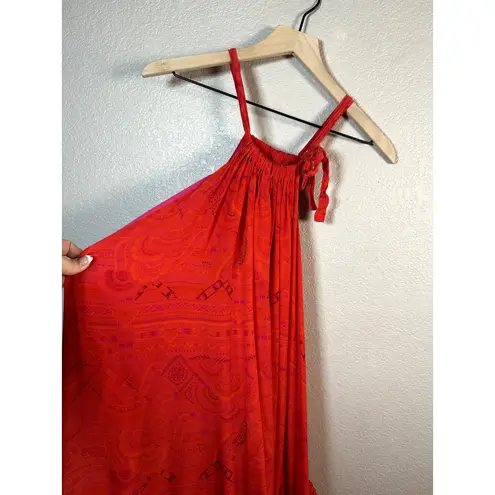 Chufy Huancayo Halter Lace Eyelet Maxi Dress Size Medium Large Red