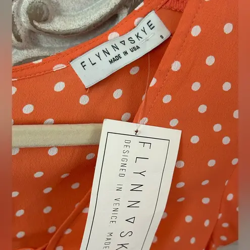 Flynn Skye peach polka dot balletcore ruffle short sleeve cutout mini NWT SZ SM