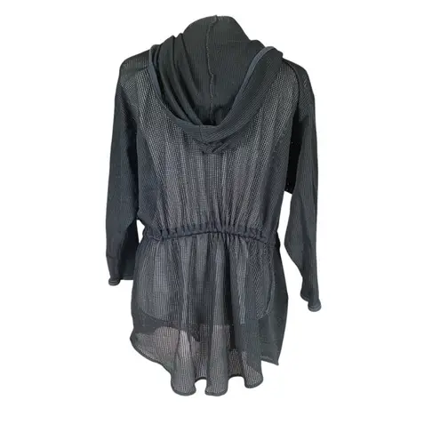 Under The Sun women's medium black hooded mesh swimsuit coverup 3/4 sleeve