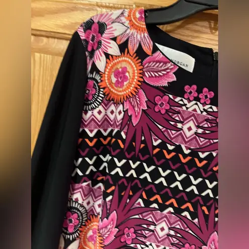 Donna Morgan 3/4 Sleeve Pink Floral Print Stretch Jersey Shift Black Dress Sz 2 - Image 5