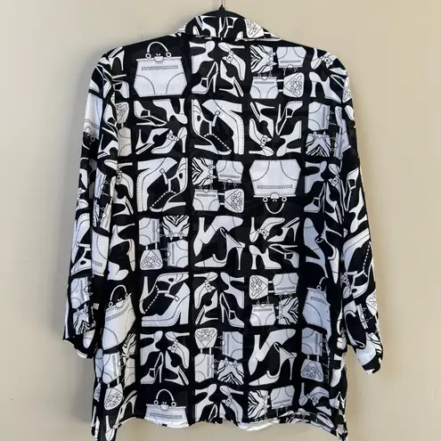 Alfred Dunner shoes purses accessories novelty print button down blouse 10 Black