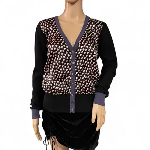 Emporio Armani VTG Silk Cashmere Cardigan Made in Italy Polka Dot Black Sz 6/42