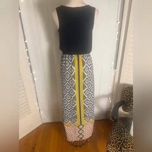 Uncle Frank XS Maxi Dress Black Top Boho Geometric Print Skirt Sleeveless