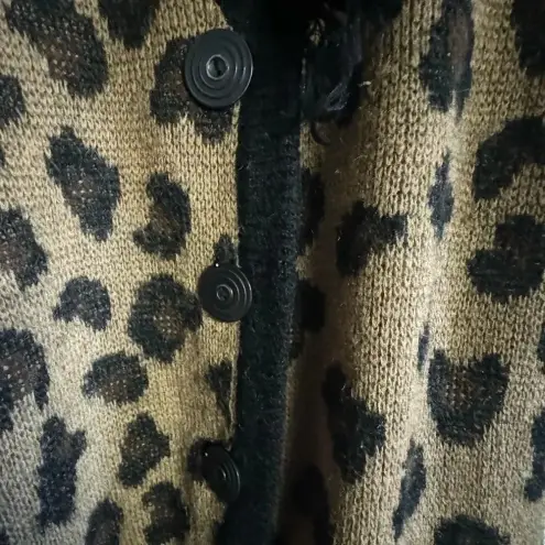 Vintage Cervelle wool Leopard print Knit Cardigan Sz S Mid Length Black