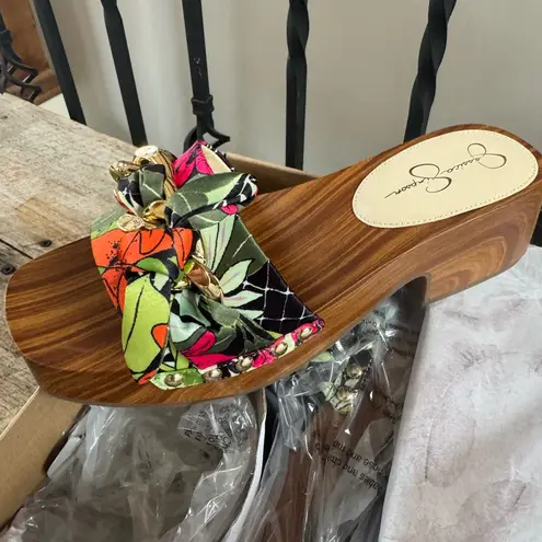 Jessica Simpson  Resima Green floral tropical studded platform clogs sandals