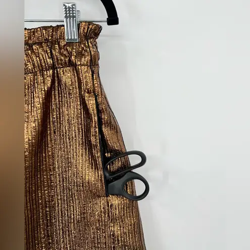 NUDE High Waist Shorts Foil Metallic Paperbag Boxer Style Pockets Gold Black 8