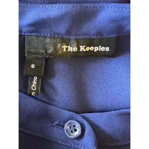 The Kooples Shirt Women Small Blue Lace Trim Crepe Crew Neck Button Down Blouse