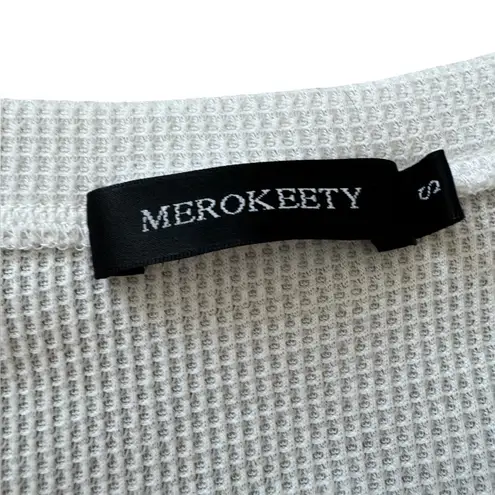 Merokeety Waffle Knit Lace Sleeve Top