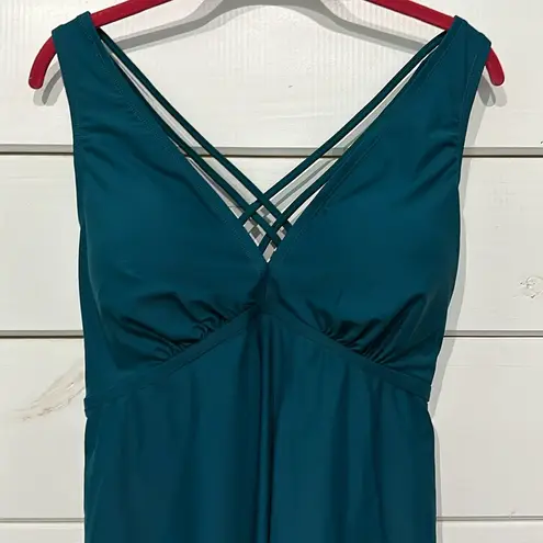 Swimsuits For All Cross Back Flowy Solid Tankini Swim Top NEW Size 18 Blue