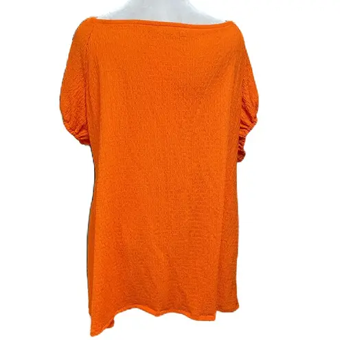 Tommy Hilfiger Orange Short Sleeve Elastic Neckline Blouse Size XL