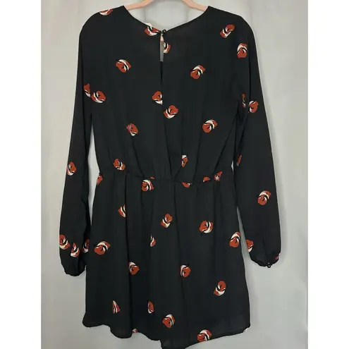 Le Kate Size XL Romper Jumper Black Lined Fox Print Pockets Long Sleeve