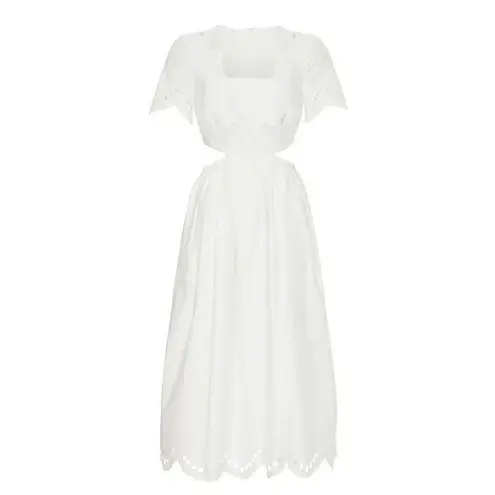 RTR sz 8 white self portrait broderie scallop midi cut out dress crochet cottage