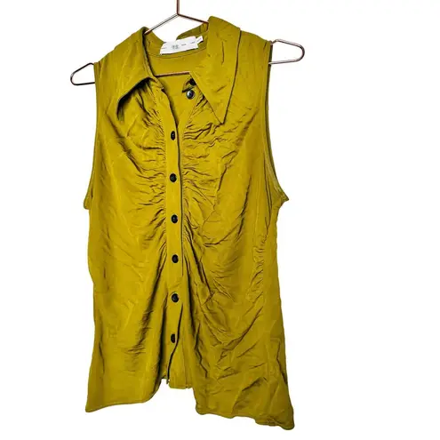 PROENZA SCHOULER WHITE LABEL Army Green Sleeveless Collared Button Front Top XL