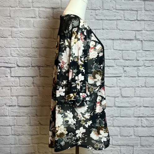 Siren Lily Women's 2X Black Floral Lace Overlay Tunic Top Blouse