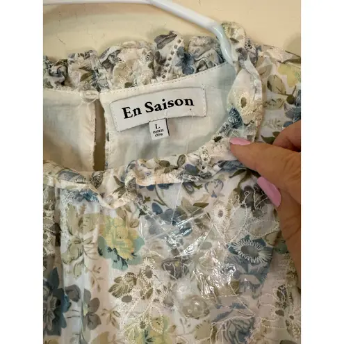 En Saison Eliza Ruffle Sleeve Floral Tiered Midi Dress Eyelet White Women Large