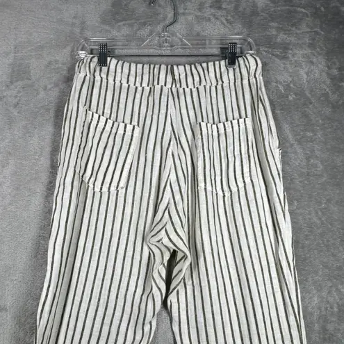 Unbranded Pants Womens Medium White Gray Striped Linen Casual Coastal Minimalist