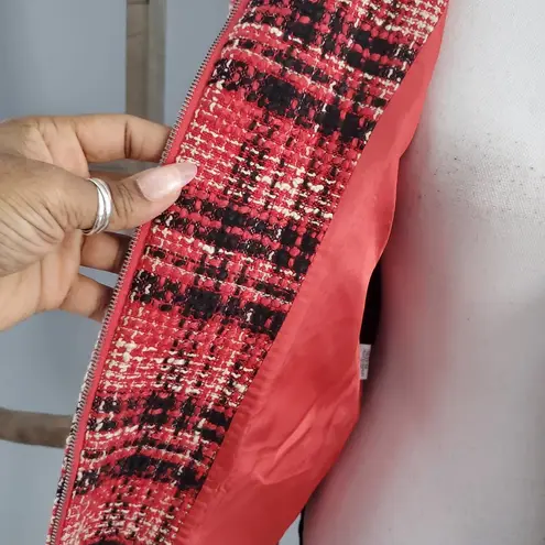 Rena Rowan Red Black Tweed Zip Up Lined Blazer Jacket Size 12