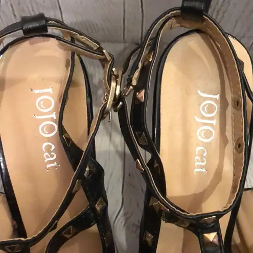 Jojo Cat Studded Glossy Black Stiletto Heels Size 8