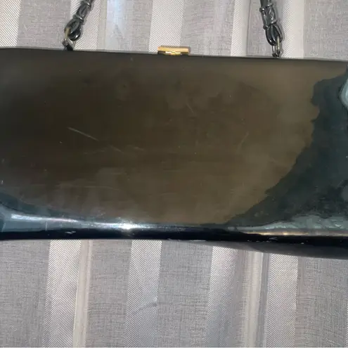 Vintage patent Leather Hinged Top Handle Bag black w/ gold hardware Spilene