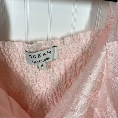 Sister Jane DREAM pink Floral Brocade Organza Mini Dress Puff Sleeve size medium