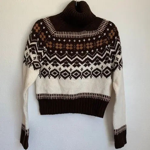 American Eagle NWT  Fair Isle Brown Snowdrift Turtleneck Cropped Sweater