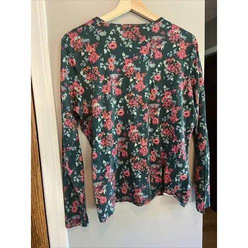 L.L.Bean  Pink & Green Floral Active Womens Size L Long Sleeve Top Supima Cotton