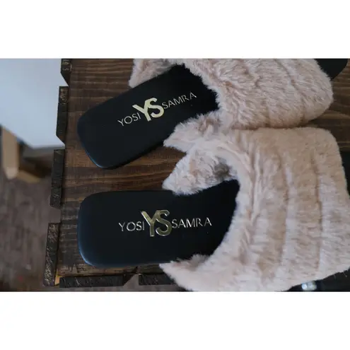 Yosi Samra Womens Nori Faux Fur Slides, Tan, Size 6 Tan