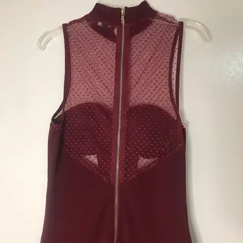 Privy Burgundy Red Sheer Mock Neck Bodycon Dress