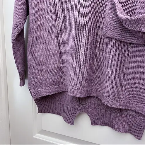 Purple V Neck Sweater High Low Pocket Size XS