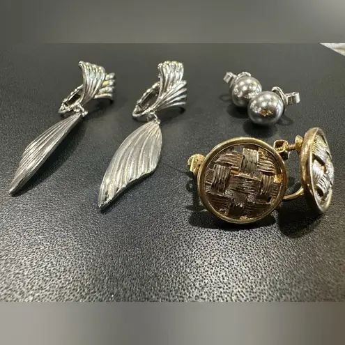 Trifari & NAPIER clip on earrings LOT of 3, gold and silver, Vintage 1920s-1980s