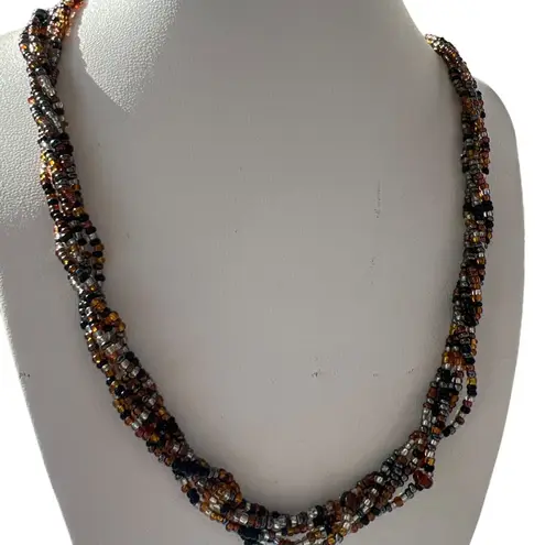 Premier Designs Vintage Necklace Multi Strand Seed Bead Gold Tone Black Estate