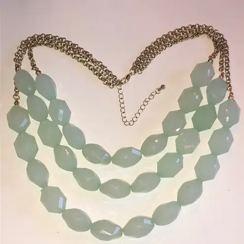 Elegant Gold Tone Mint Green Beaded Boho Chunky Statement Necklace