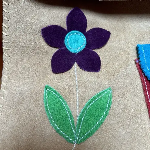 Handmade Vintage Mexico Artisan Leather Suede Crossbody Purse Bag Festival Indie