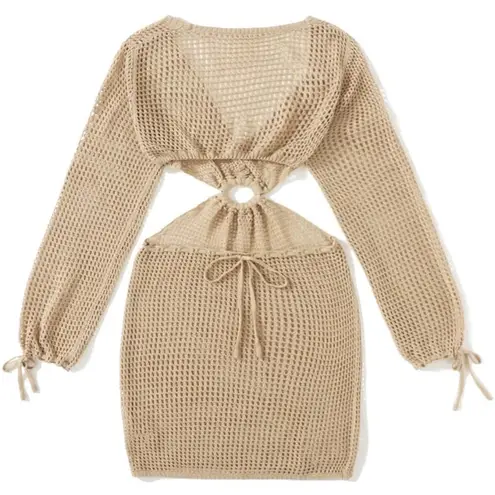 Stylish Tan Knit Swim Dress with Cutout