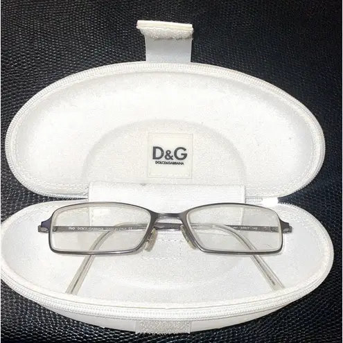 Dolce & Gabbana Wire Rim Eyeglasses Silver Rectangle White Zipper Case