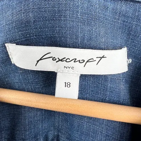 Foxcroft NYC Tencel Denim Shirt Dress Tie Waist Button Front Long Sleeve Size 18