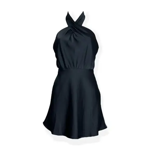 BHLDN Ruby High Shine Satin Halter Mini Dress, Black, Small