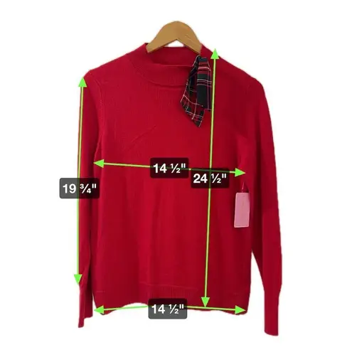 Riley & Rae Sweater Women's Size S Red Mockneck Knit Plaid Bow Christmas NEW
