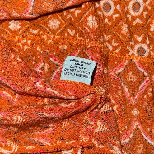 Nostalgia Boho Mini Dress Womens Medium Orange Geometric Print Tassel Tie V Neck