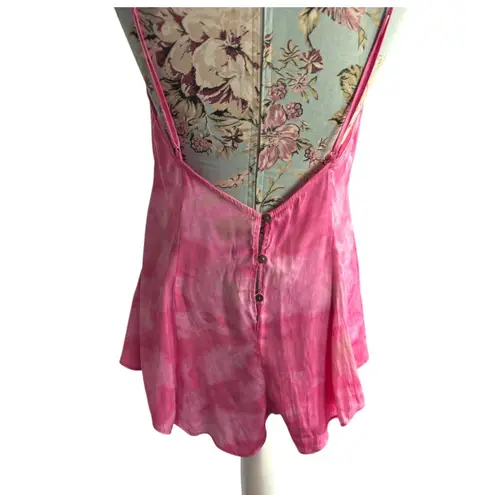 Free People Intimately  Pink Tie Dye Lace Trim Satin Romper Womens Sz M Sleepwear
