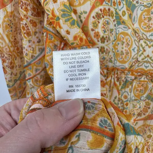 Rose + Olive Lined Flowy Hippie Top Womens Small Orange Metallic Gold Polyester