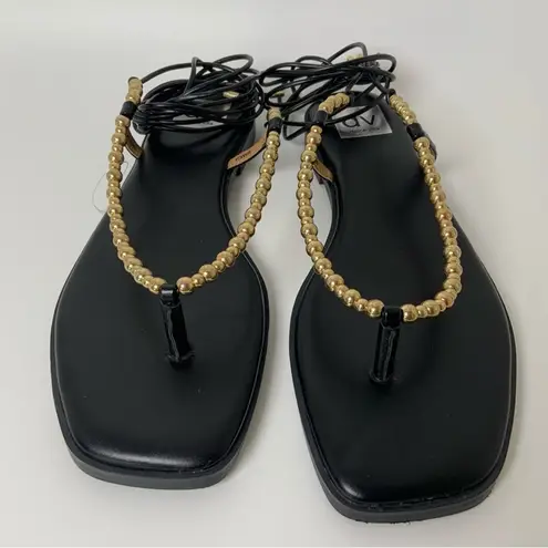 Dolce Vita Black Gold Beaded Lace Up Gladiator Flat Sandals Size 9.5 NEW IN BOX