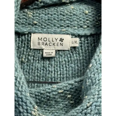 Molly Bracken Cowl Neck Knit Sweater Dress Blue White Speckled Long Sleeve L