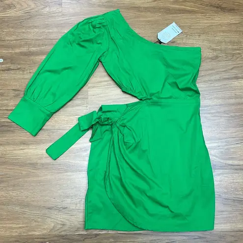 NWT Green One Shoulder Cut Out Side Wraped Tie Long Sleeve Bodycon Sz One Size